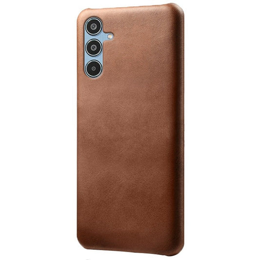 For Samsung Galaxy M35 5G Case Calf Texture PU Leather Hard PC Protective Phone Cover - Brown