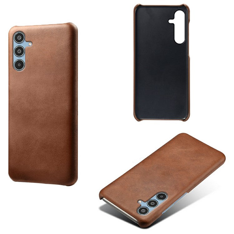 For Samsung Galaxy M35 5G Case Calf Texture PU Leather Hard PC Protective Phone Cover - Brown
