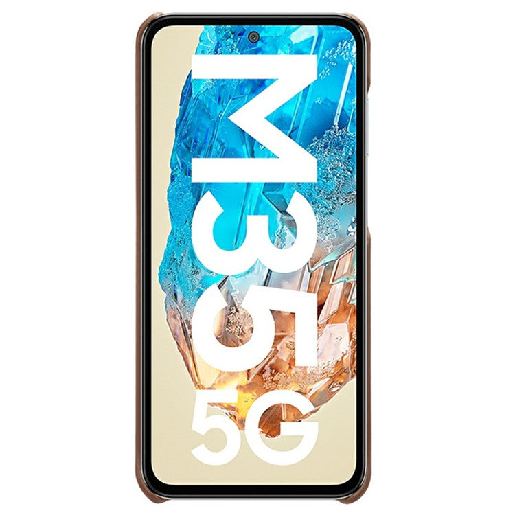 For Samsung Galaxy M35 5G Case Calf Texture PU Leather Hard PC Protective Phone Cover - Brown