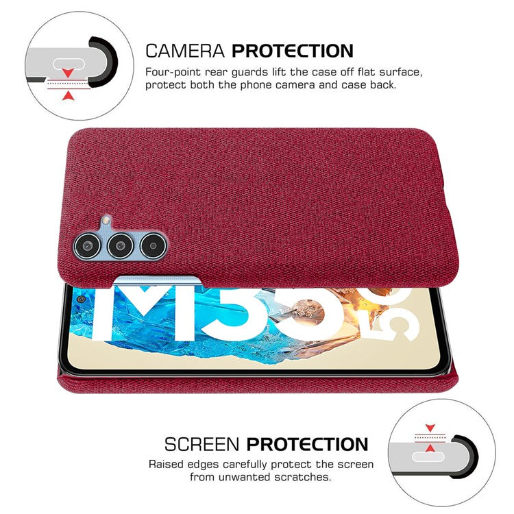For Samsung Galaxy M35 5G Case Cloth Texture Anti-Scratch Protective PC Phone Cover - Red