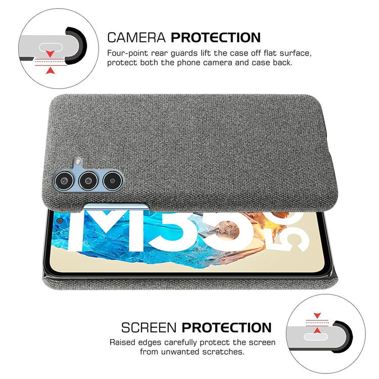 For Samsung Galaxy M35 5G Case Cloth Texture Anti-Scratch Protective PC Phone Cover - Grey