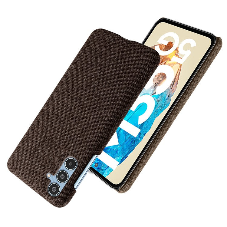 For Samsung Galaxy M35 5G Case Cloth Texture Anti-Scratch Protective PC Phone Cover - Brown