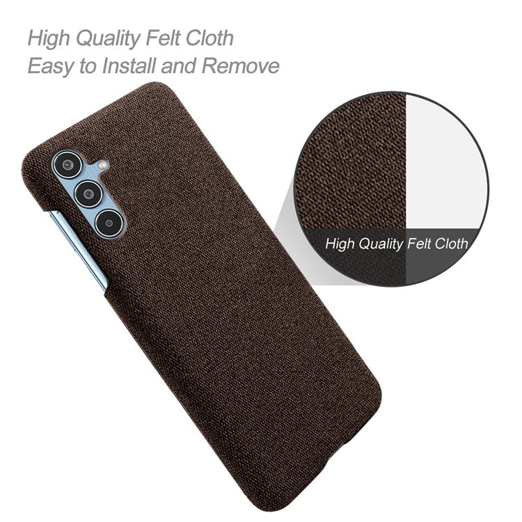 For Samsung Galaxy M35 5G Case Cloth Texture Anti-Scratch Protective PC Phone Cover - Brown