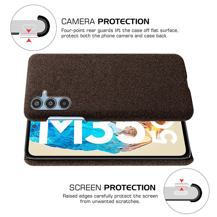 For Samsung Galaxy M35 5G Case Cloth Texture Anti-Scratch Protective PC Phone Cover - Brown