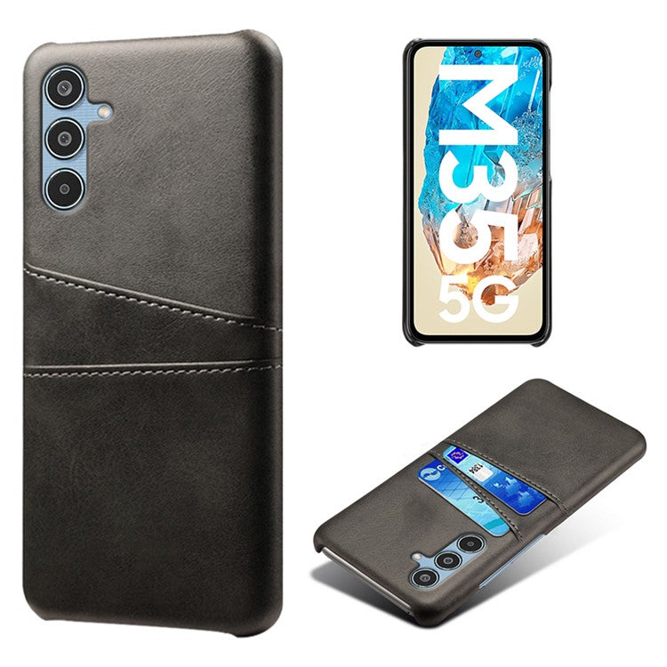 For Samsung Galaxy M35 5G Case Dual Card Slots PU Leather + Hard PC Phone Cover - Black