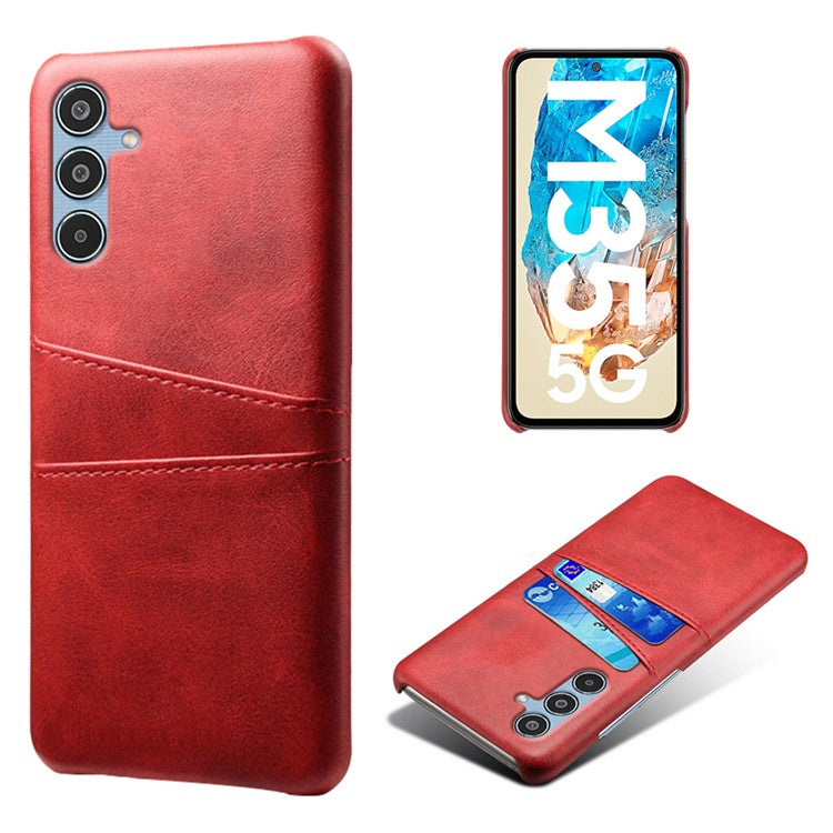 For Samsung Galaxy M35 5G Case Dual Card Slots PU Leather + Hard PC Phone Cover - Red