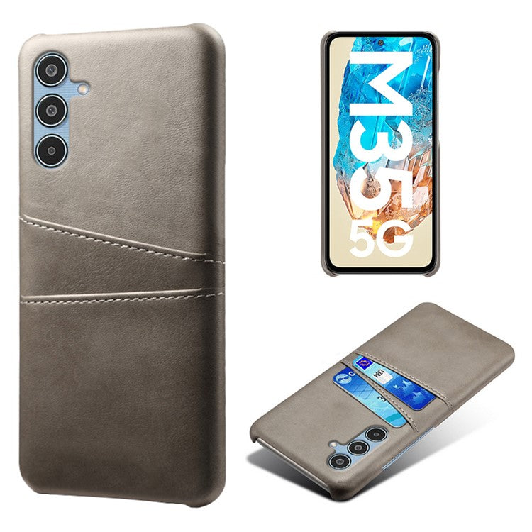 For Samsung Galaxy M35 5G Case Dual Card Slots PU Leather + Hard PC Phone Cover - Grey