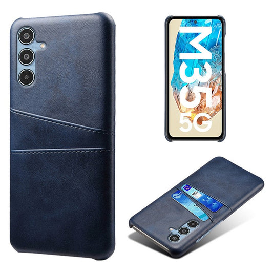 For Samsung Galaxy M35 5G Case Dual Card Slots PU Leather + Hard PC Phone Cover - Blue