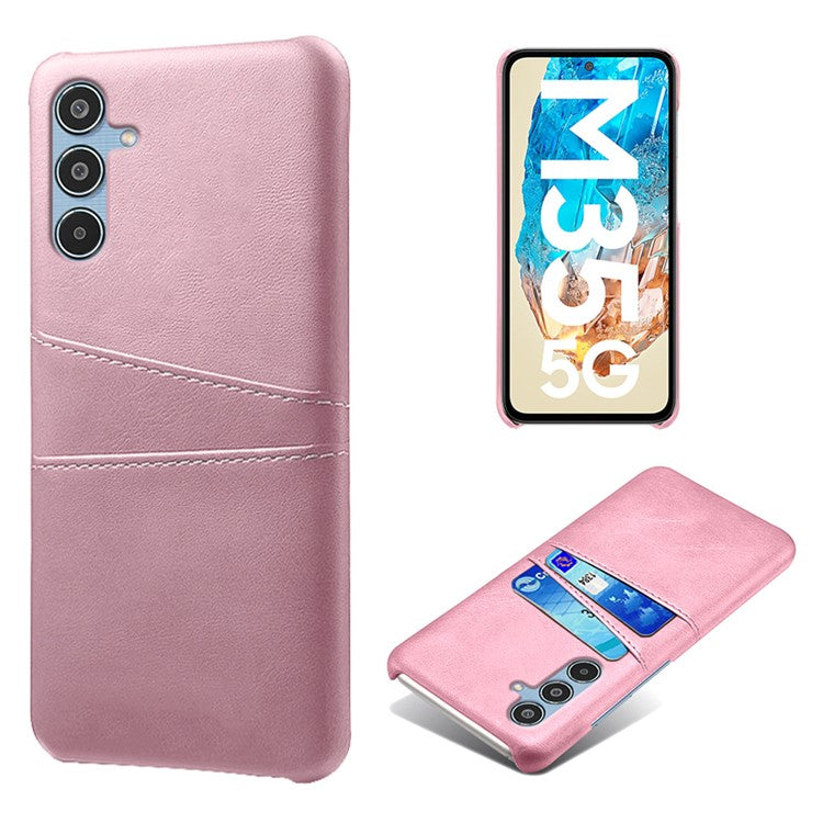 For Samsung Galaxy M35 5G Case Dual Card Slots PU Leather + Hard PC Phone Cover - Rose Gold