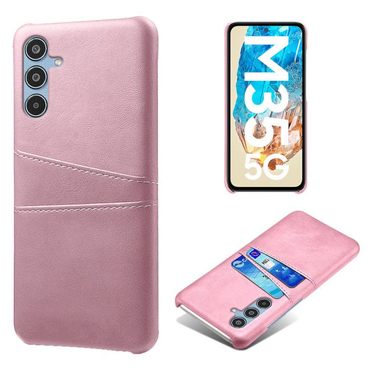 For Samsung Galaxy M35 5G Case Dual Card Slots PU Leather + Hard PC Phone Cover - Rose Gold