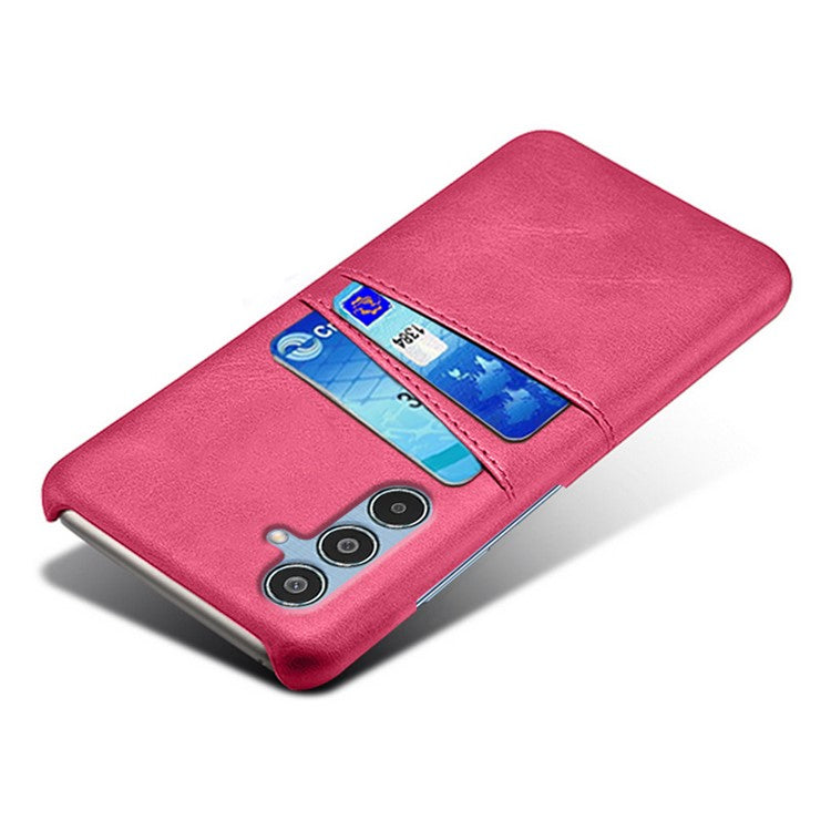 For Samsung Galaxy M35 5G Case Dual Card Slots PU Leather + Hard PC Phone Cover - Rose