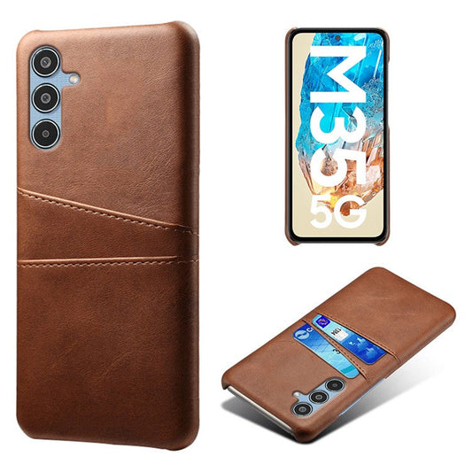 For Samsung Galaxy M35 5G Case Dual Card Slots PU Leather + Hard PC Phone Cover - Brown