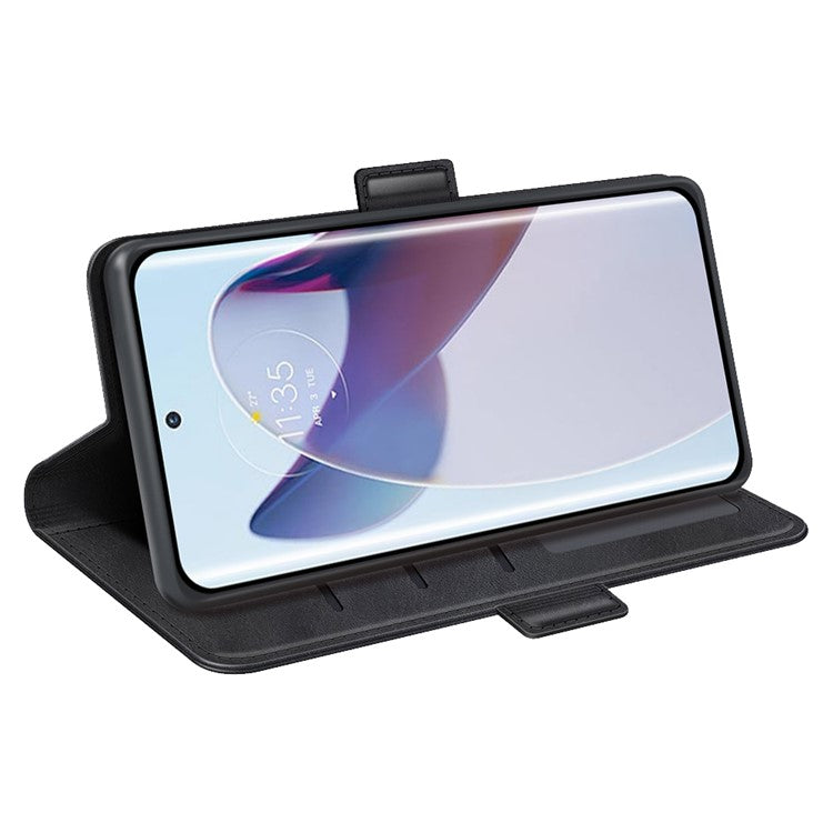For Motorola Moto X30 Pro 5G / Edge 30 Ultra 5G Folio Flip Textured PU Leather Case Dual Magnetic Clasp Phone Stand Wallet Cover - Black