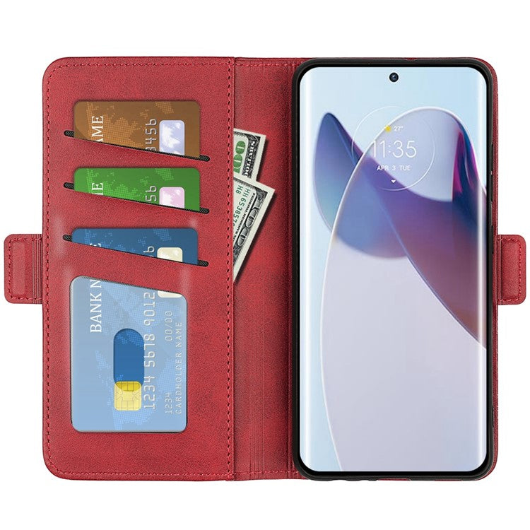For Motorola Moto X30 Pro 5G / Edge 30 Ultra 5G Folio Flip Textured PU Leather Case Dual Magnetic Clasp Phone Stand Wallet Cover - Red