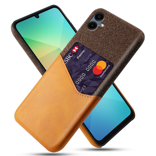 For Samsung Galaxy A06 Case Cloth Texture PU Leather Hard PC Card Slot Phone Cover - Orange