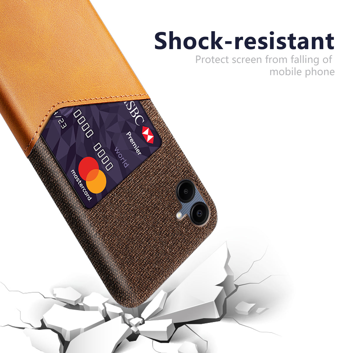 For Samsung Galaxy A06 Case Cloth Texture PU Leather Hard PC Card Slot Phone Cover - Orange