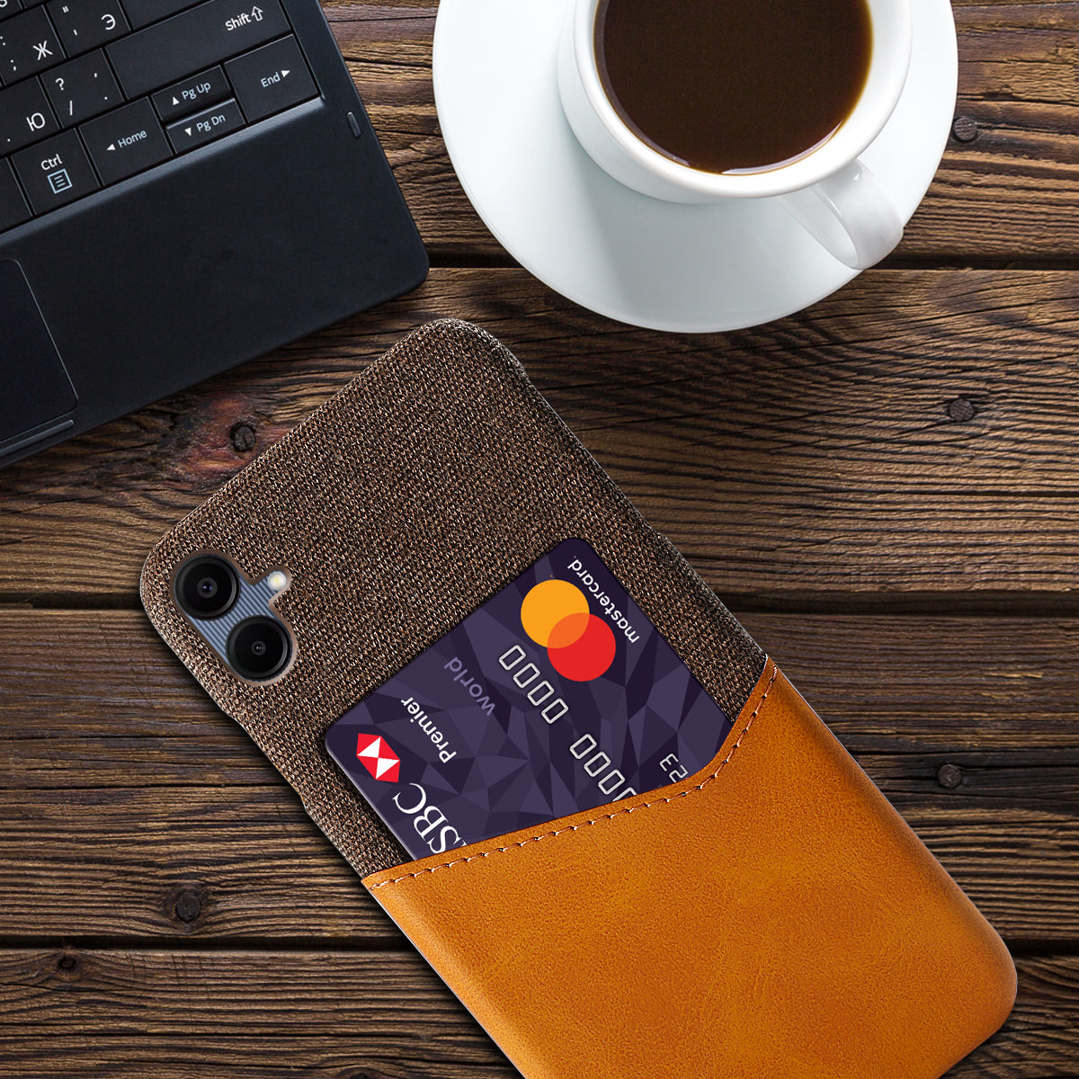 For Samsung Galaxy A06 Case Cloth Texture PU Leather Hard PC Card Slot Phone Cover - Orange
