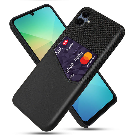 For Samsung Galaxy A06 Case Cloth Texture PU Leather Hard PC Card Slot Phone Cover - Black