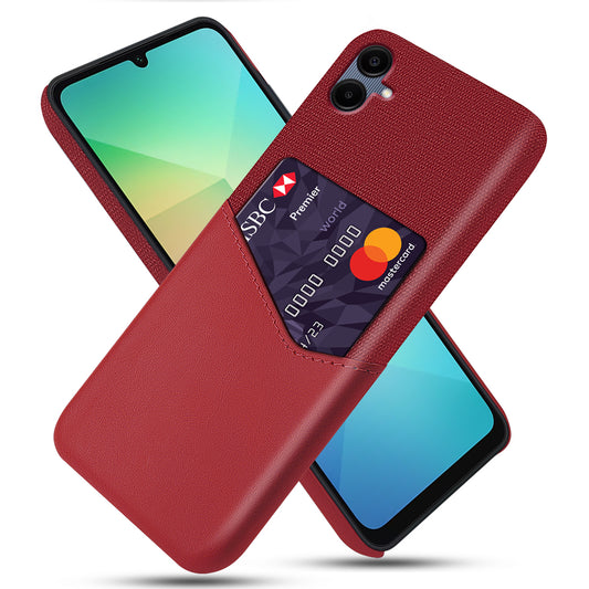 For Samsung Galaxy A06 Case Cloth Texture PU Leather Hard PC Card Slot Phone Cover - Red