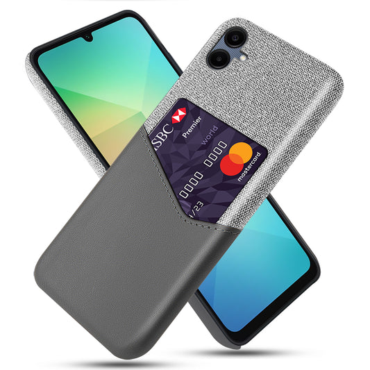For Samsung Galaxy A06 Case Cloth Texture PU Leather Hard PC Card Slot Phone Cover - Grey