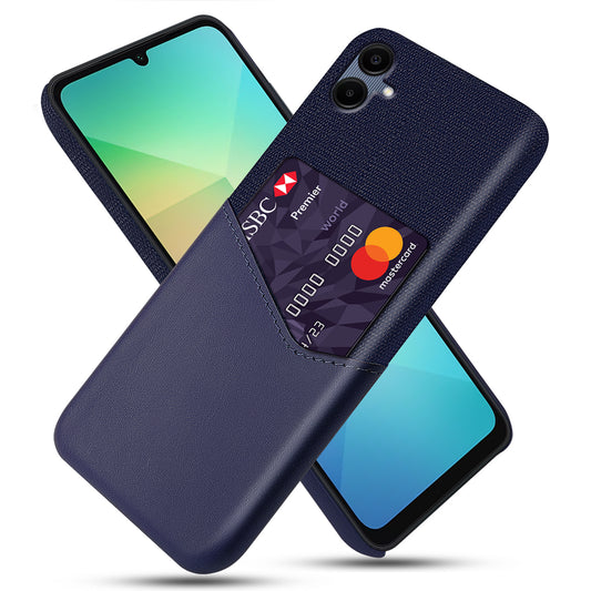For Samsung Galaxy A06 Case Cloth Texture PU Leather Hard PC Card Slot Phone Cover - Blue