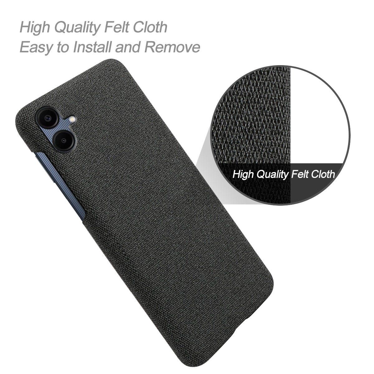 For Samsung Galaxy A06 Case Cloth Texture Anti-Scratch Protective PC Phone Cover - Black