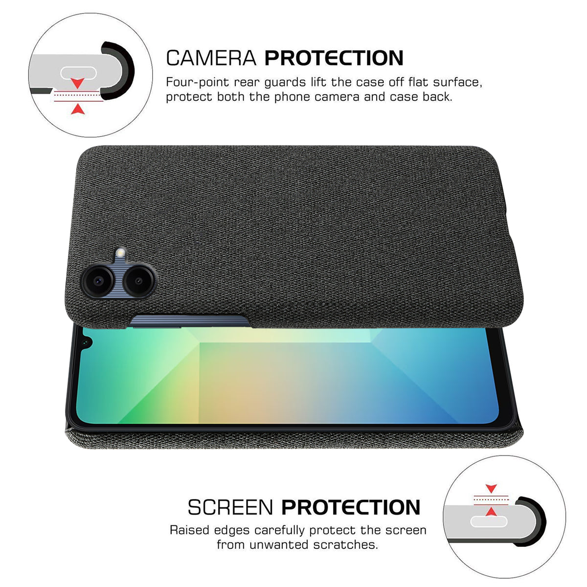 For Samsung Galaxy A06 Case Cloth Texture Anti-Scratch Protective PC Phone Cover - Black