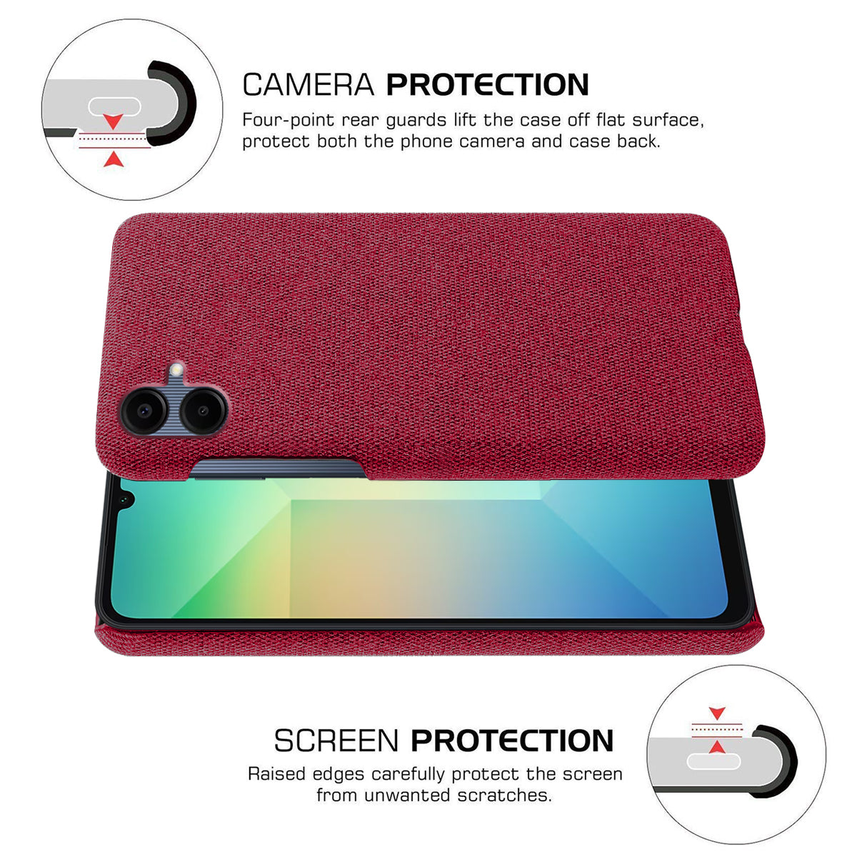 For Samsung Galaxy A06 Case Cloth Texture Anti-Scratch Protective PC Phone Cover - Red