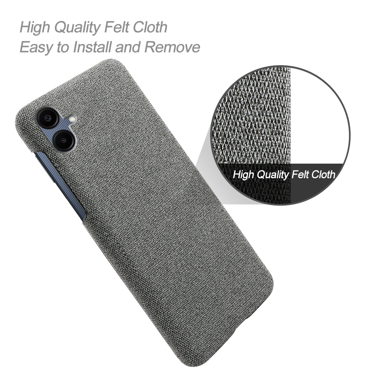 For Samsung Galaxy A06 Case Cloth Texture Anti-Scratch Protective PC Phone Cover - Grey