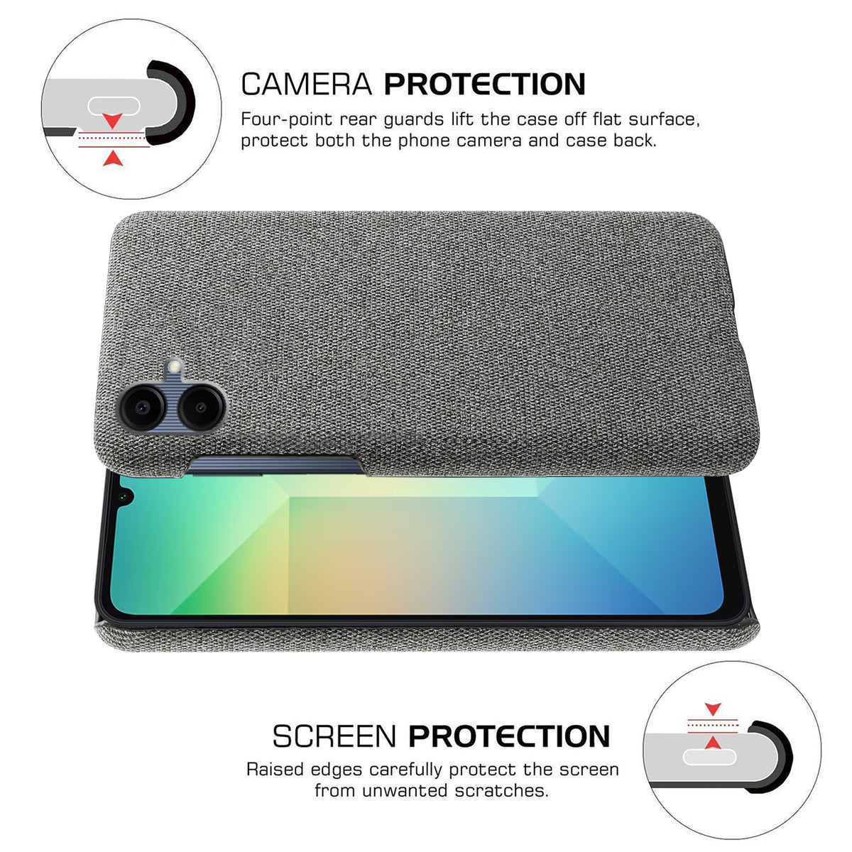 For Samsung Galaxy A06 Case Cloth Texture Anti-Scratch Protective PC Phone Cover - Grey