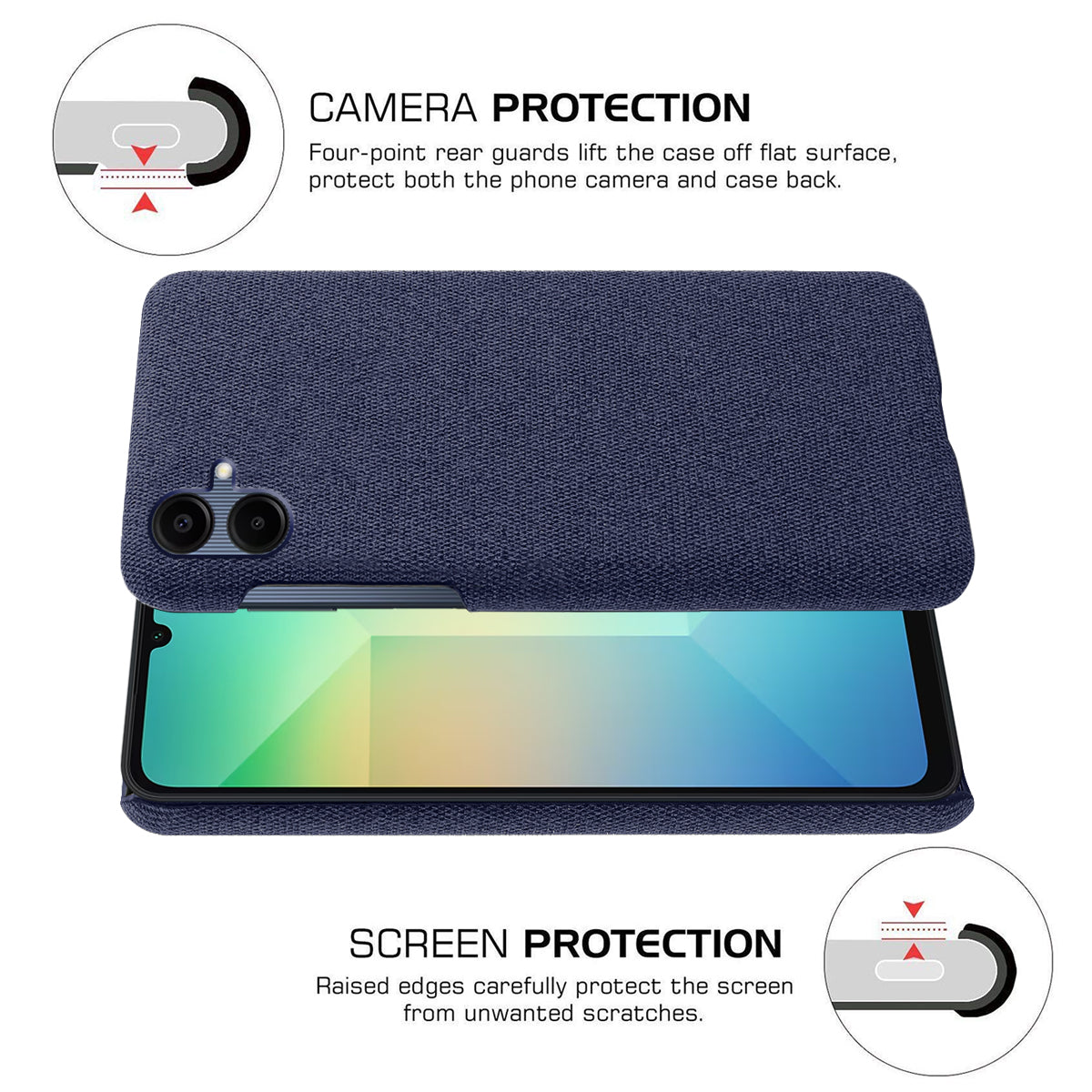 For Samsung Galaxy A06 Case Cloth Texture Anti-Scratch Protective PC Phone Cover - Blue