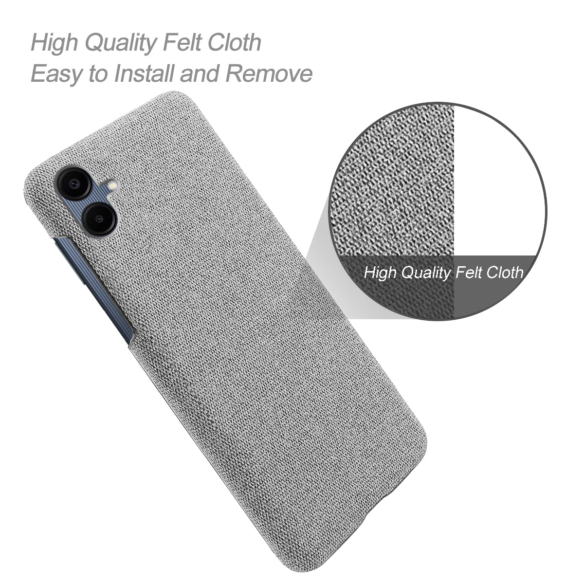 For Samsung Galaxy A06 Case Cloth Texture Anti-Scratch Protective PC Phone Cover - Light Grey