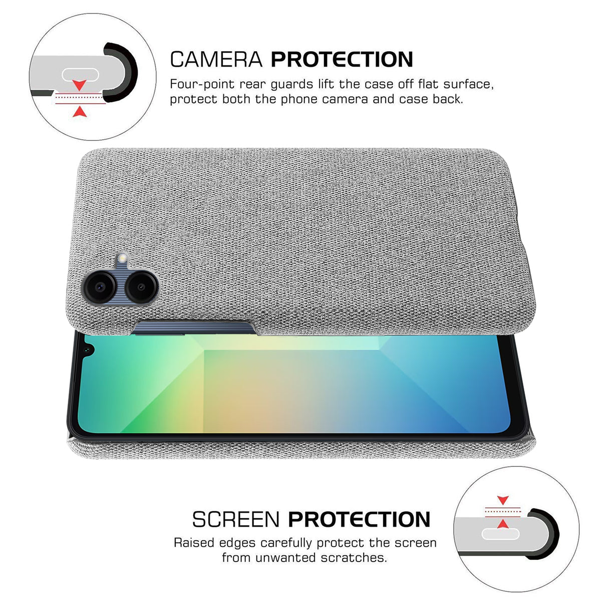 For Samsung Galaxy A06 Case Cloth Texture Anti-Scratch Protective PC Phone Cover - Light Grey