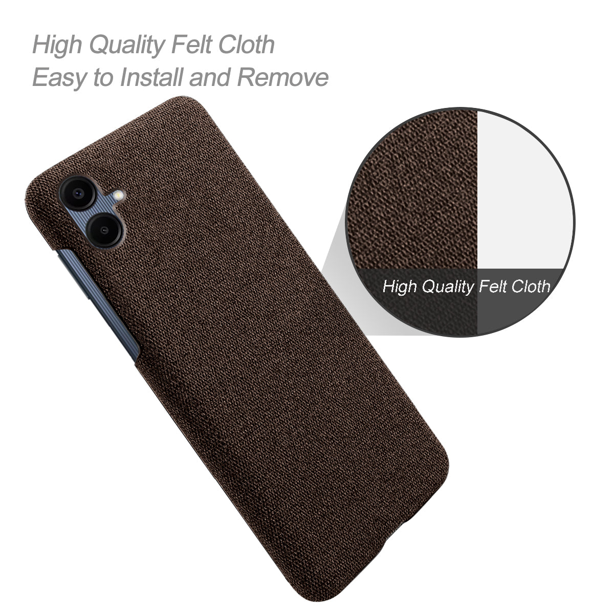 For Samsung Galaxy A06 Case Cloth Texture Anti-Scratch Protective PC Phone Cover - Brown