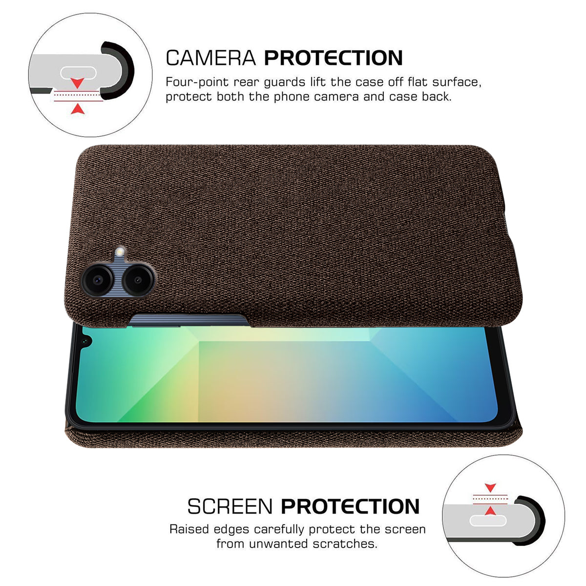 For Samsung Galaxy A06 Case Cloth Texture Anti-Scratch Protective PC Phone Cover - Brown