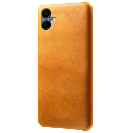 For Samsung Galaxy A06 Case Calf Texture PU Leather Hard PC Protective Phone Cover - Orange