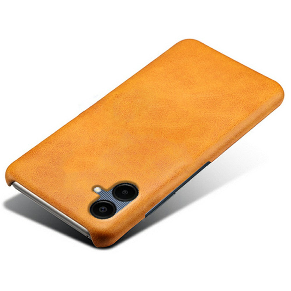 For Samsung Galaxy A06 Case Calf Texture PU Leather Hard PC Protective Phone Cover - Orange