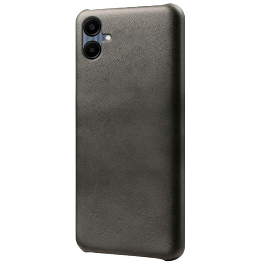 For Samsung Galaxy A06 Case Calf Texture PU Leather Hard PC Protective Phone Cover - Black