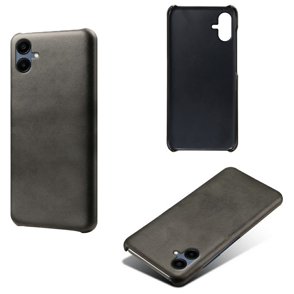 For Samsung Galaxy A06 Case Calf Texture PU Leather Hard PC Protective Phone Cover - Black