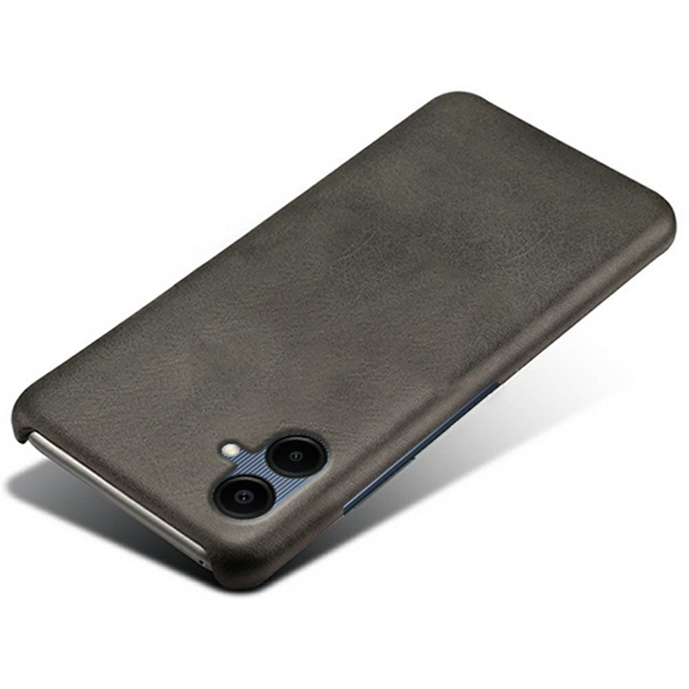 For Samsung Galaxy A06 Case Calf Texture PU Leather Hard PC Protective Phone Cover - Black