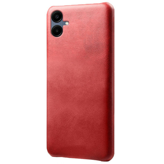 For Samsung Galaxy A06 Case Calf Texture PU Leather Hard PC Protective Phone Cover - Red