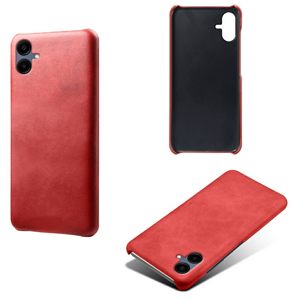 For Samsung Galaxy A06 Case Calf Texture PU Leather Hard PC Protective Phone Cover - Red