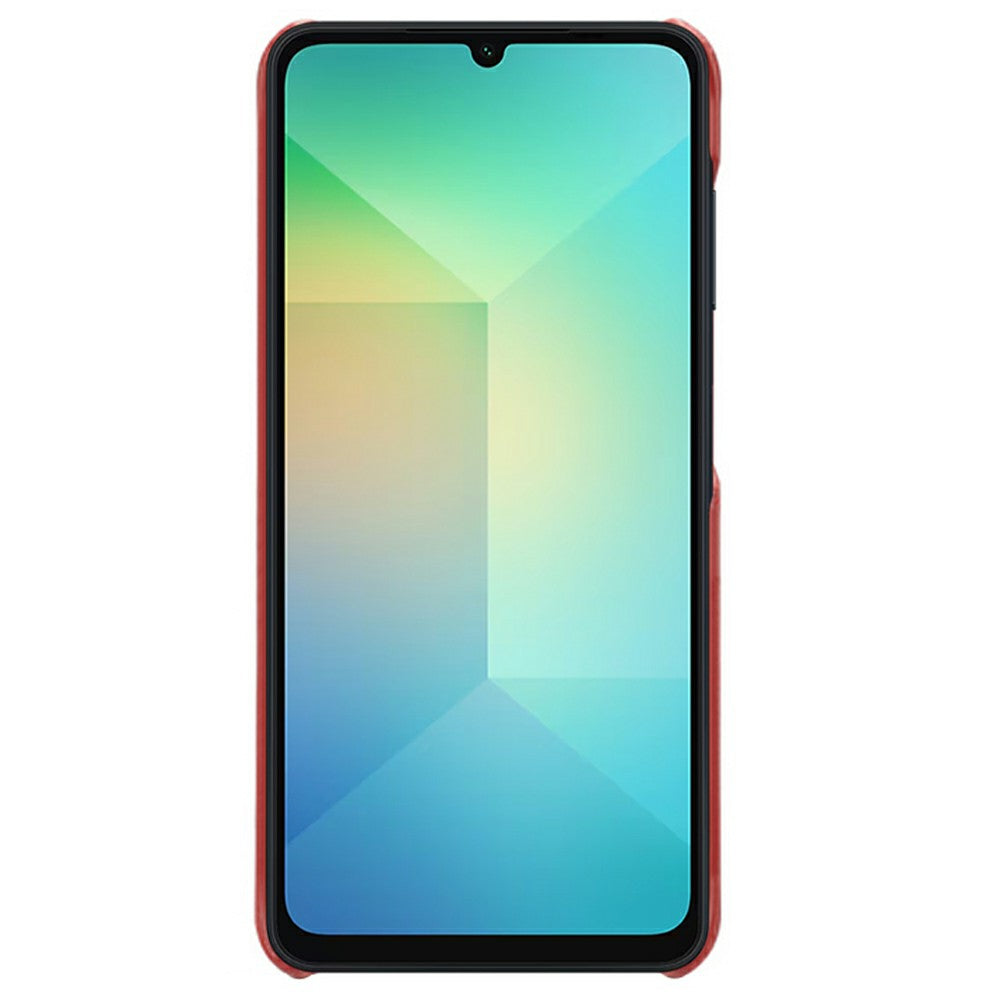 For Samsung Galaxy A06 Case Calf Texture PU Leather Hard PC Protective Phone Cover - Red