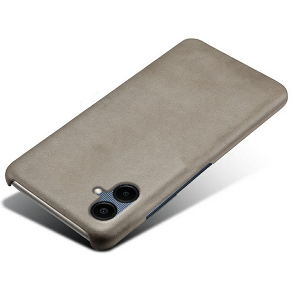 For Samsung Galaxy A06 Case Calf Texture PU Leather Hard PC Protective Phone Cover - Grey