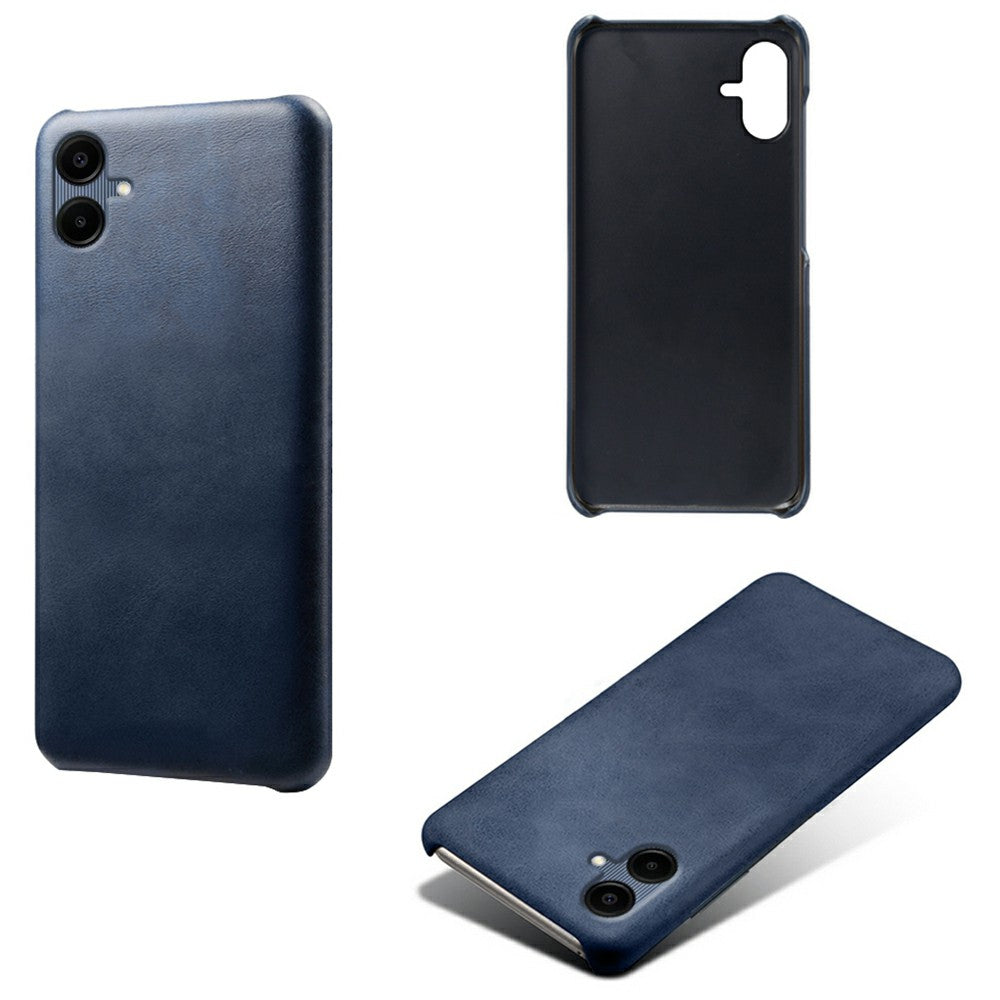 For Samsung Galaxy A06 Case Calf Texture PU Leather Hard PC Protective Phone Cover - Blue
