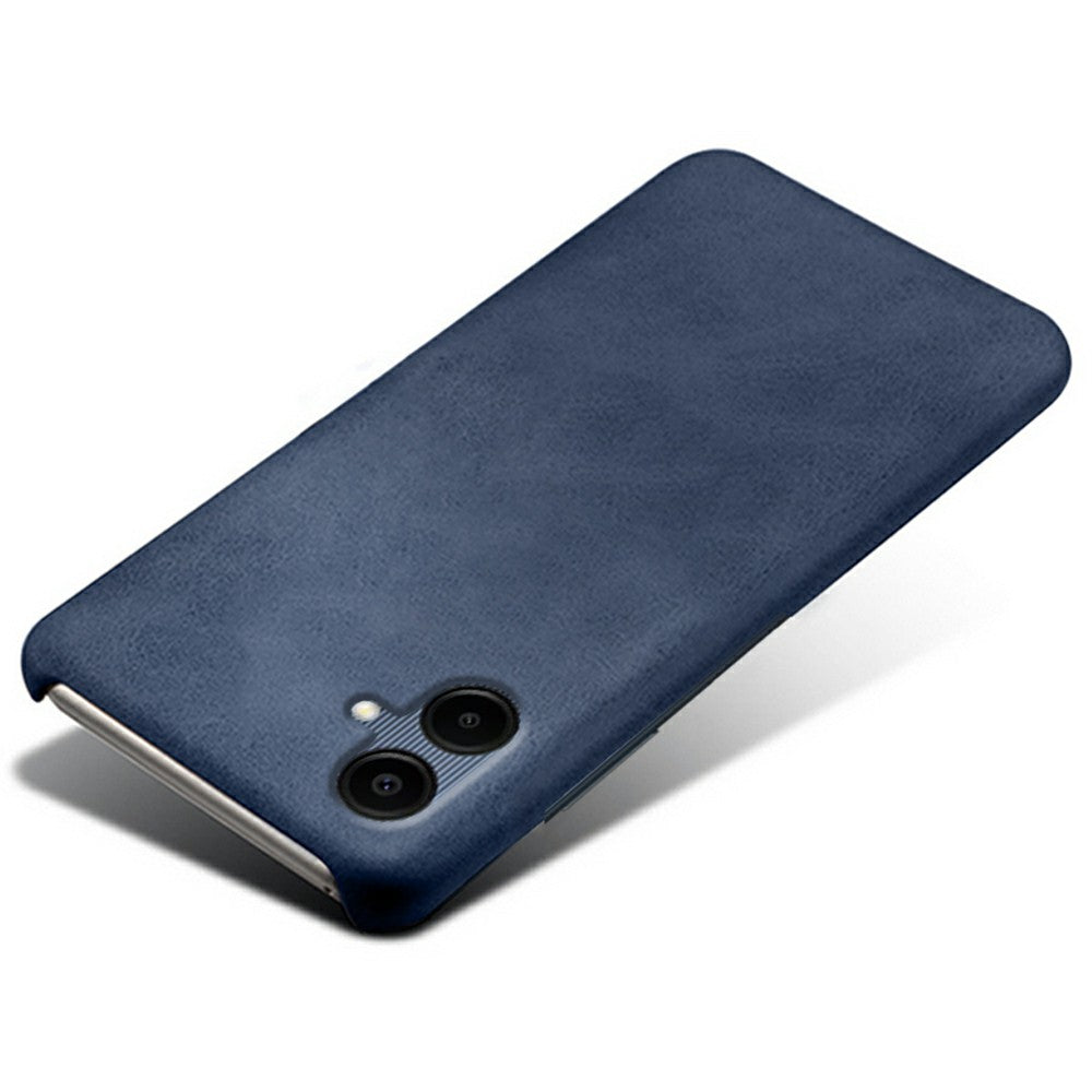 For Samsung Galaxy A06 Case Calf Texture PU Leather Hard PC Protective Phone Cover - Blue