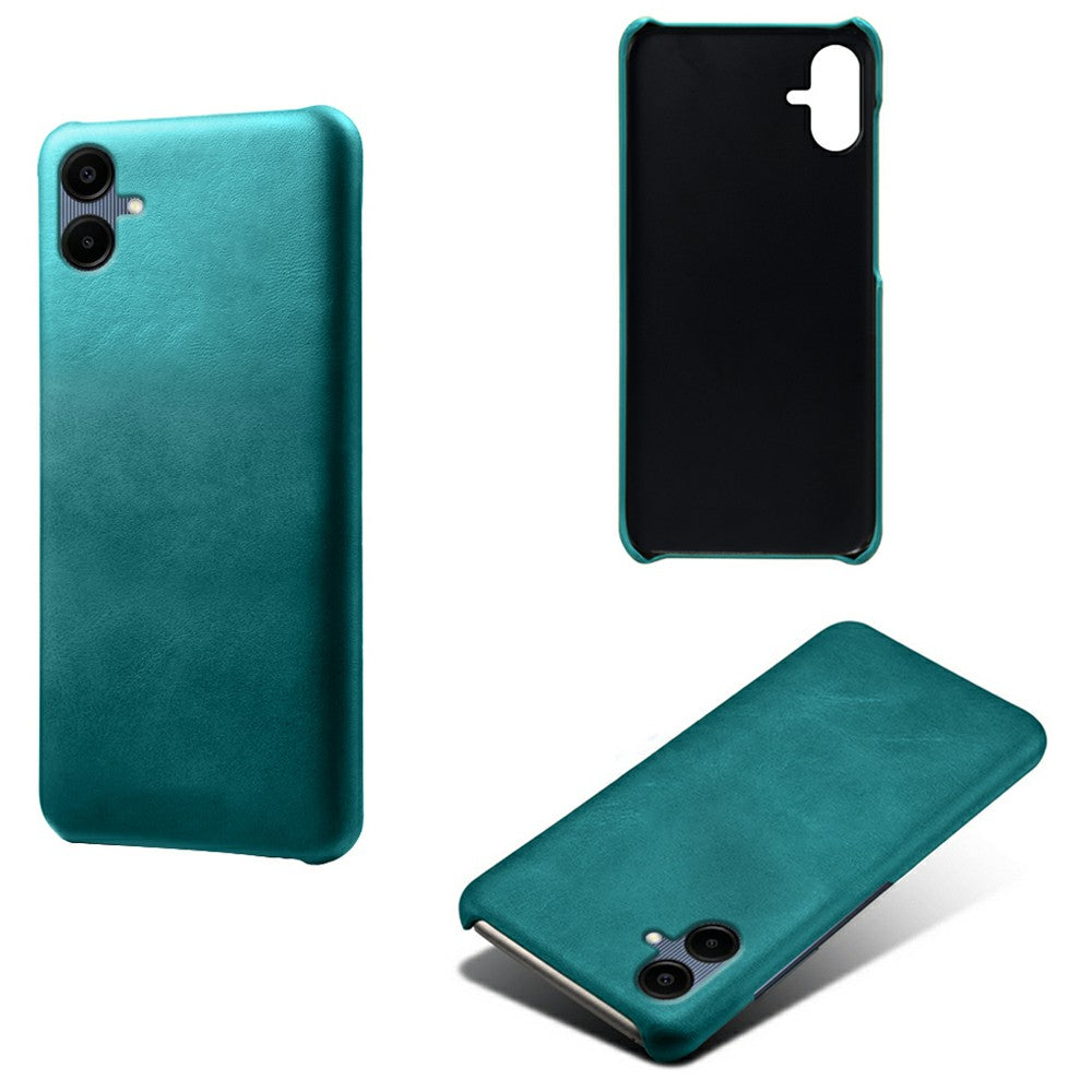 For Samsung Galaxy A06 Case Calf Texture PU Leather Hard PC Protective Phone Cover - Green