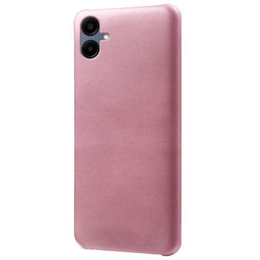For Samsung Galaxy A06 Case Calf Texture PU Leather Hard PC Protective Phone Cover - Rose Gold