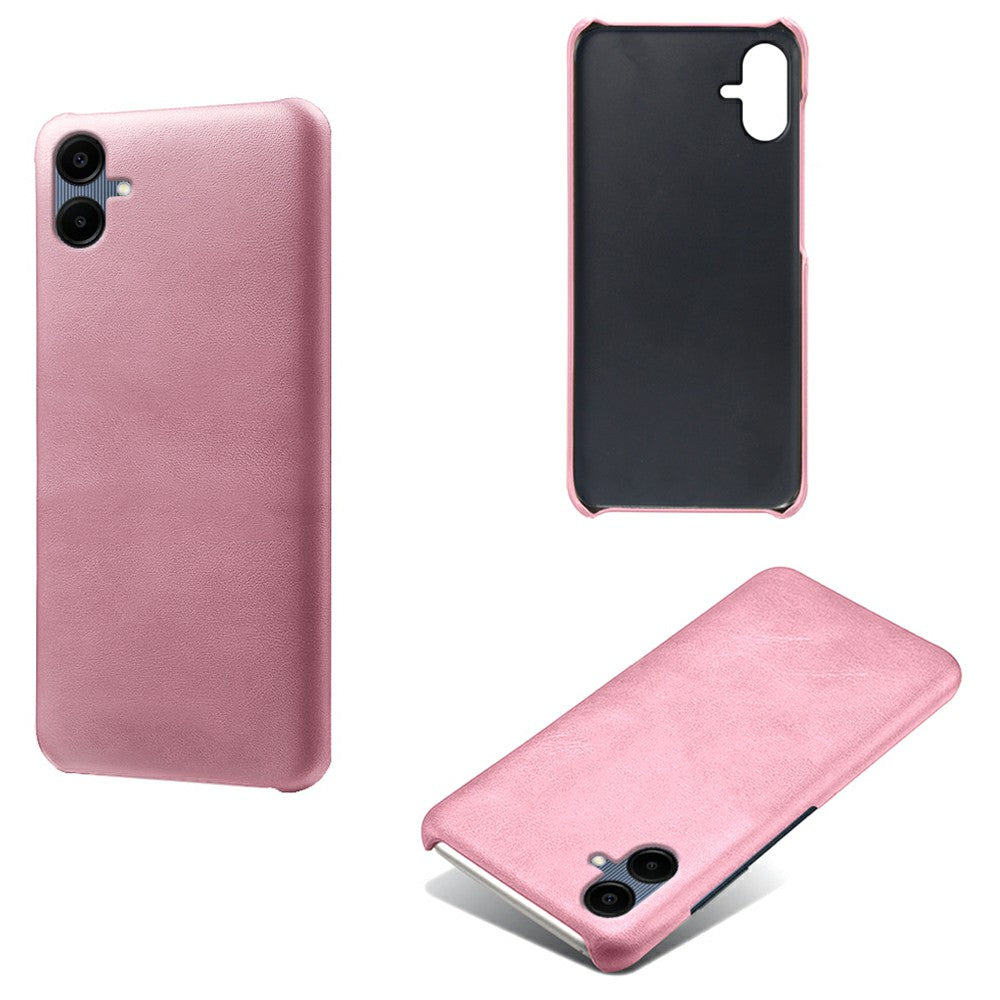 For Samsung Galaxy A06 Case Calf Texture PU Leather Hard PC Protective Phone Cover - Rose Gold