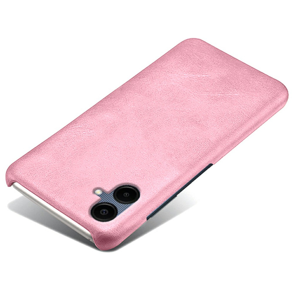For Samsung Galaxy A06 Case Calf Texture PU Leather Hard PC Protective Phone Cover - Rose Gold